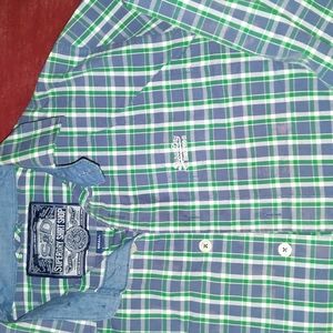 Super Dry button up - Blue, Green & White - Size Small